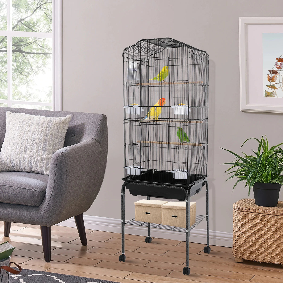 Large Bird Cage With Stand And Wheels For Parrots Finches