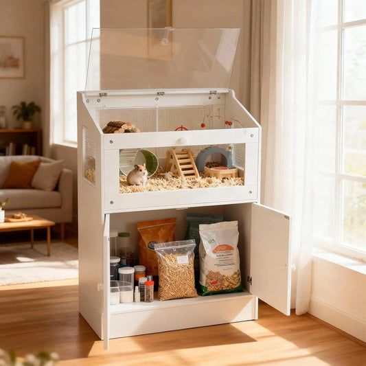 HiMiss Small Animal Cage With Storage Cabinet For Hamsters