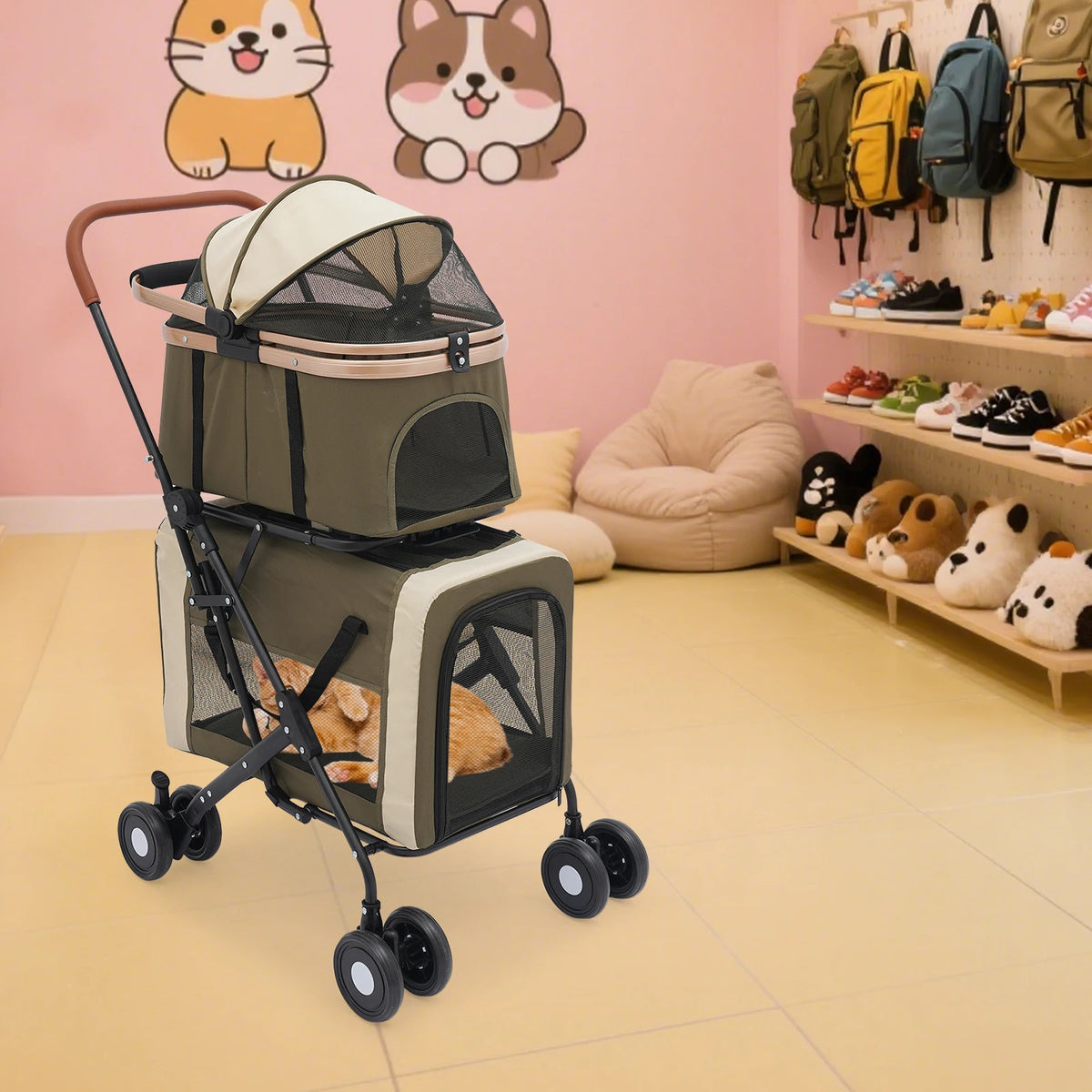 Bymaocar Foldable Pet Stroller With Safety Locks And Sunshade