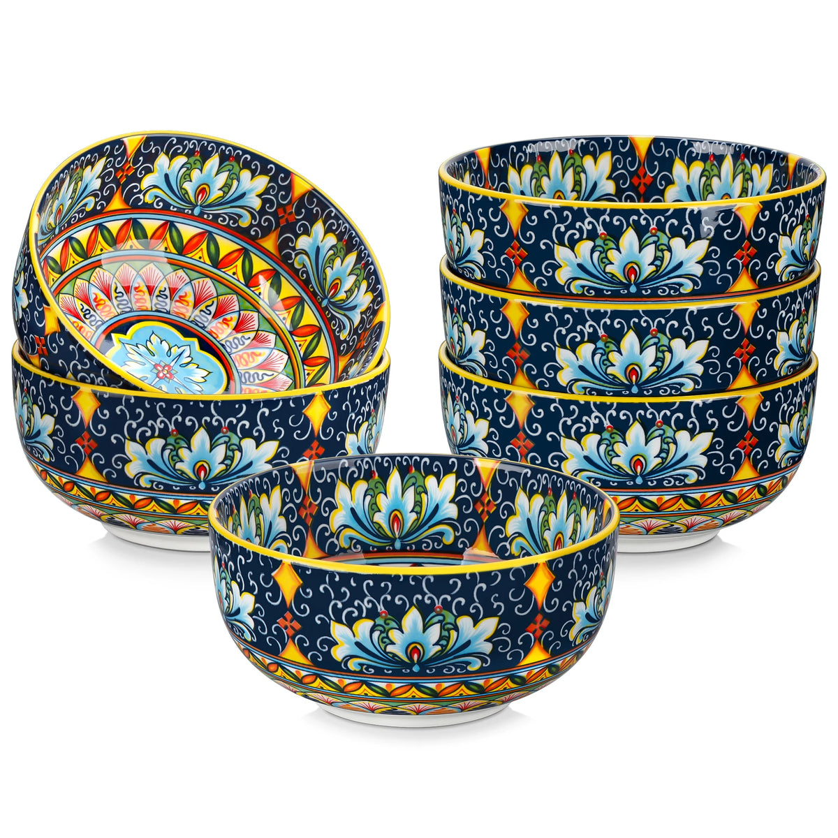 Malacasa 6 Piece Ceramic Bowl Set With Bohemian Floral Design