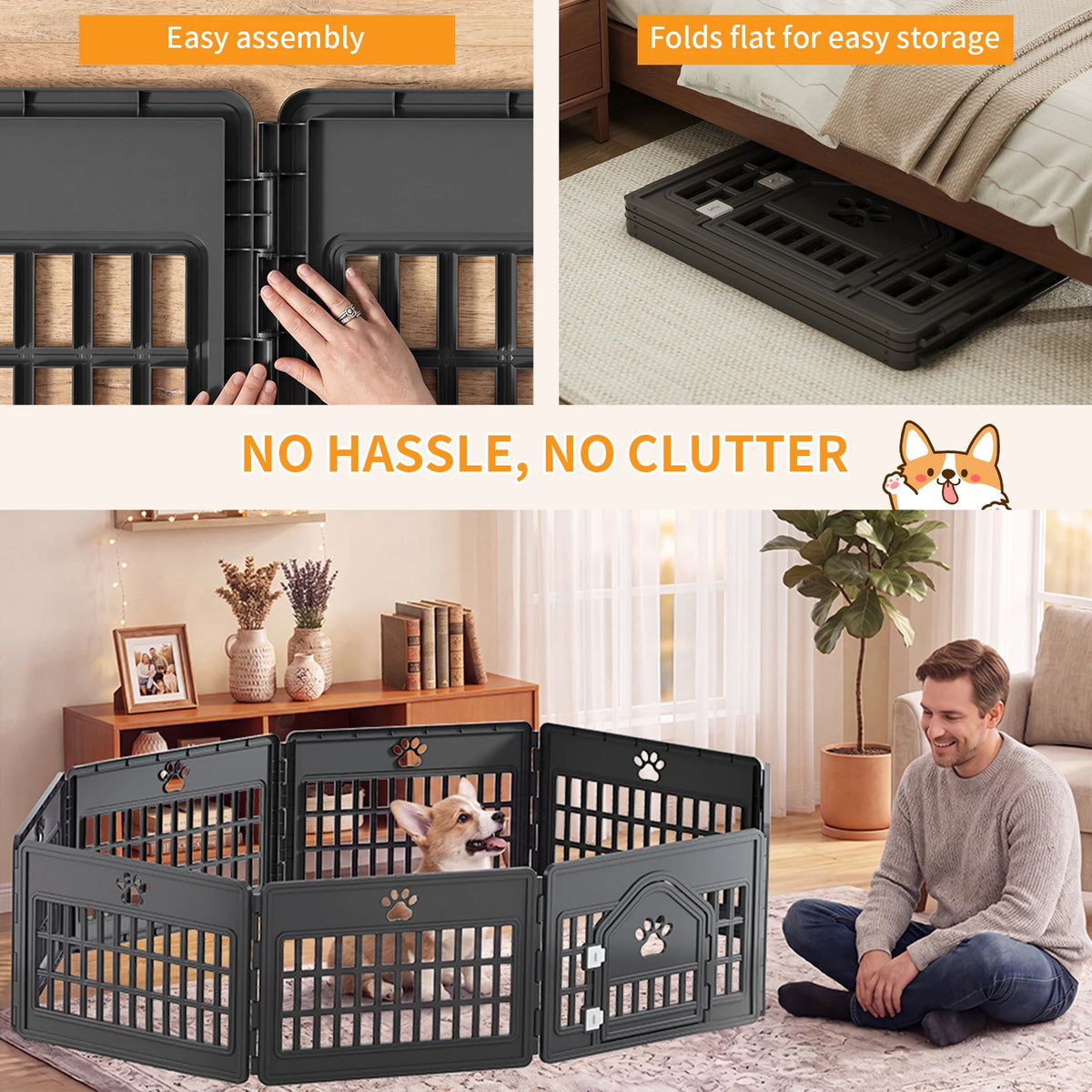 JHK Injection Molded Dog Playpen 4/6/8 Panel 24IN Expandable Durable Pet Fence for Medium Dogs Seamless Design Indoor Outdoor Folding Portable Puppy Playpen
