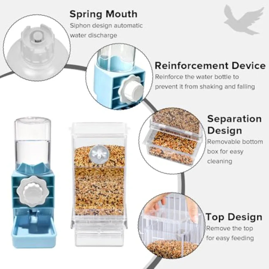 Automatic No Mess Bird Feeder Water Dispenser Set For Parakeets