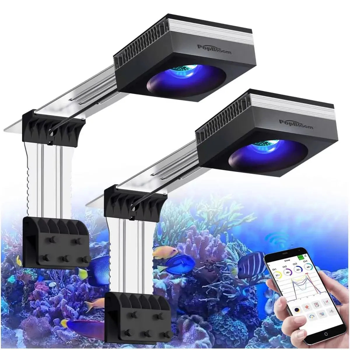 PopBloom 100W WiFi Marine Reef Aquarium LED Full Spectrum Light