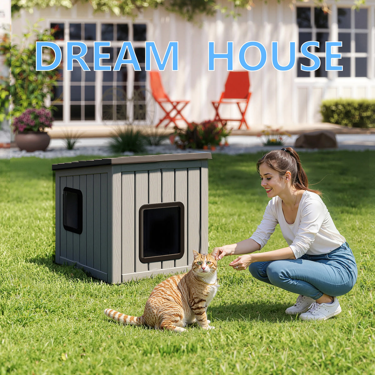 Outdoor Weather Resistant Plastic Pet Cabin With Sloped Roof