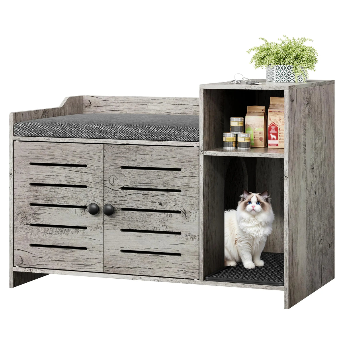 Farmhouse Cat Litter Box Enclosure With Scratch Pad Storage