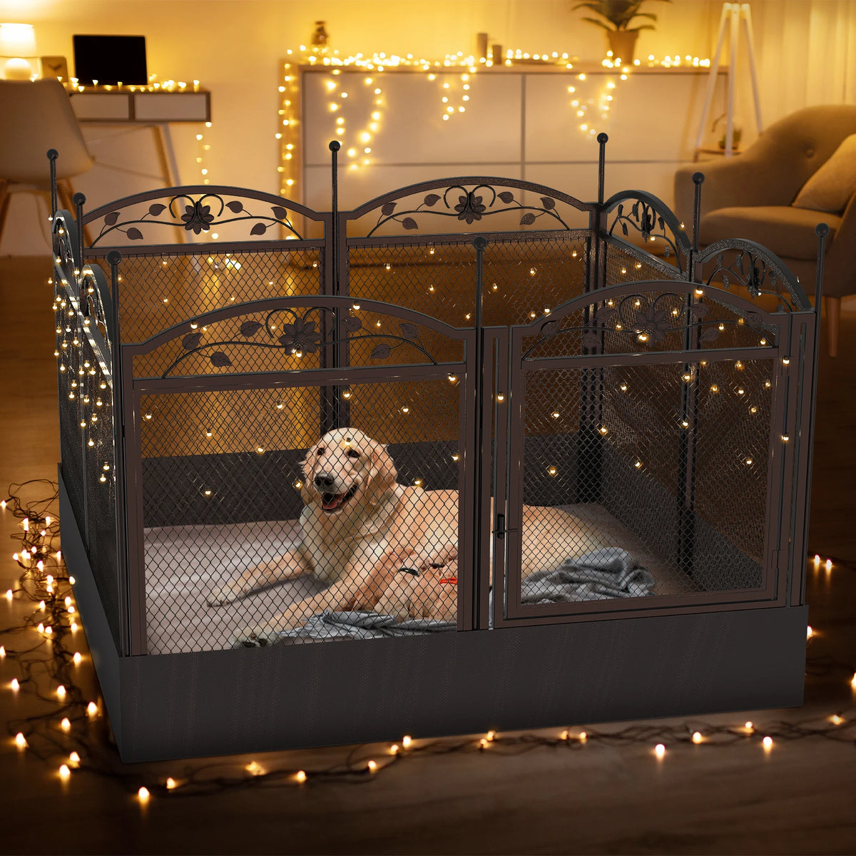 Bingopaw Foldable Metal Dog Playpen With Gate And Fertility Mat
