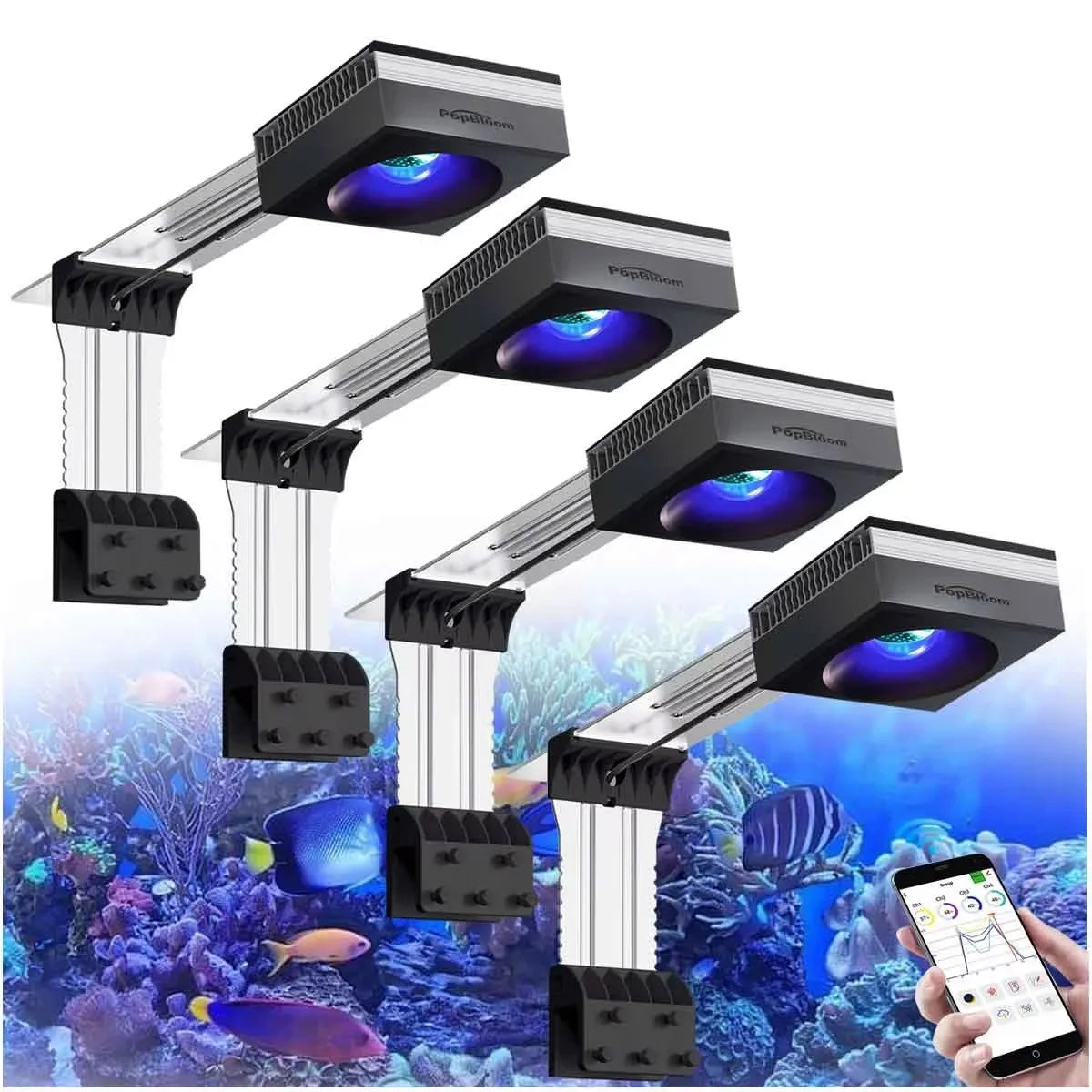 PopBloom 100W WiFi Marine Reef Aquarium LED Full Spectrum Light