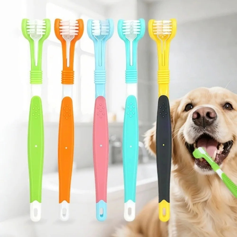 3-Sided Pet Toothbrush Dogs Cats Removes Tartar Freshens Breath