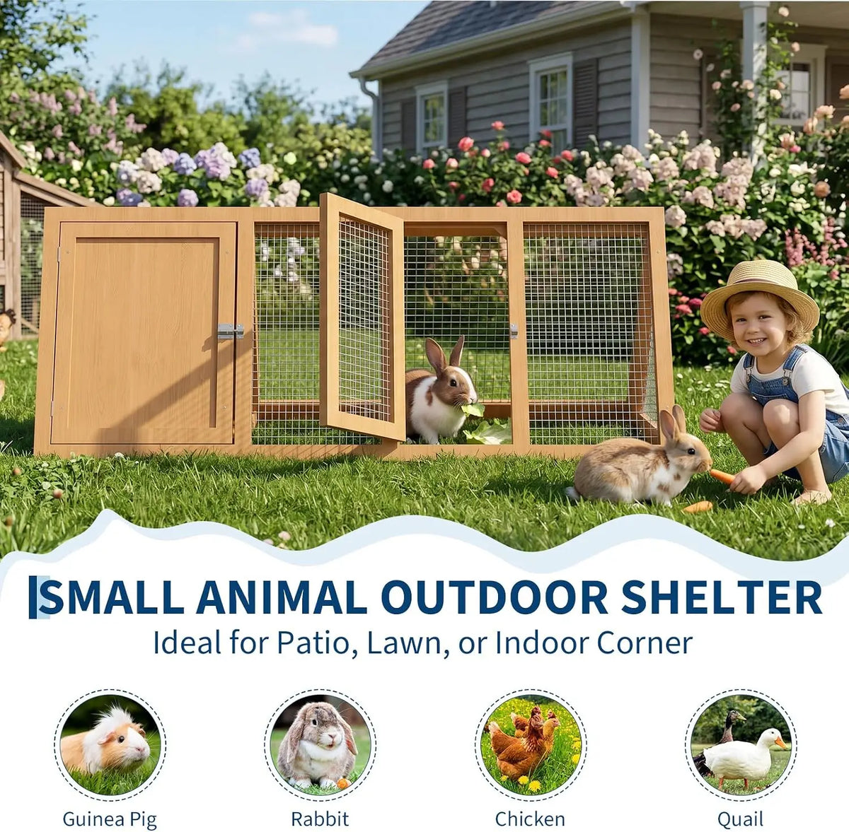 A Frame Wooden Rabbit Hutch And Quail Coop With Ventilating Wire Small Chicken Coop Run With 2 Doors Triangle Quail Cage Outdoor For Small Animal Garden Backyard And Farms