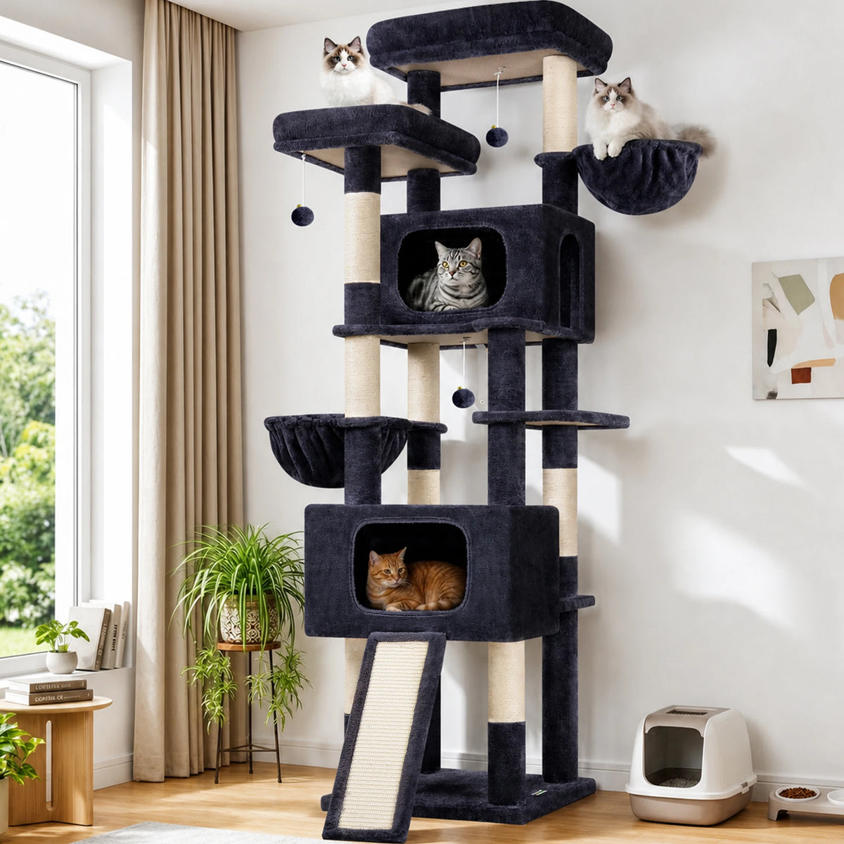 GLOBLAZER Multi Level Cat Tree With Scratching Posts And Hammocks
