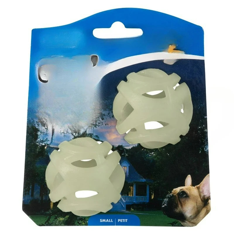 Dog Ball Fetch Hard Breathe Easy Rubber Toy for Dogs, Small 2" for Breeds up to 20 lb, Pack of 2, White Glow in the Dark