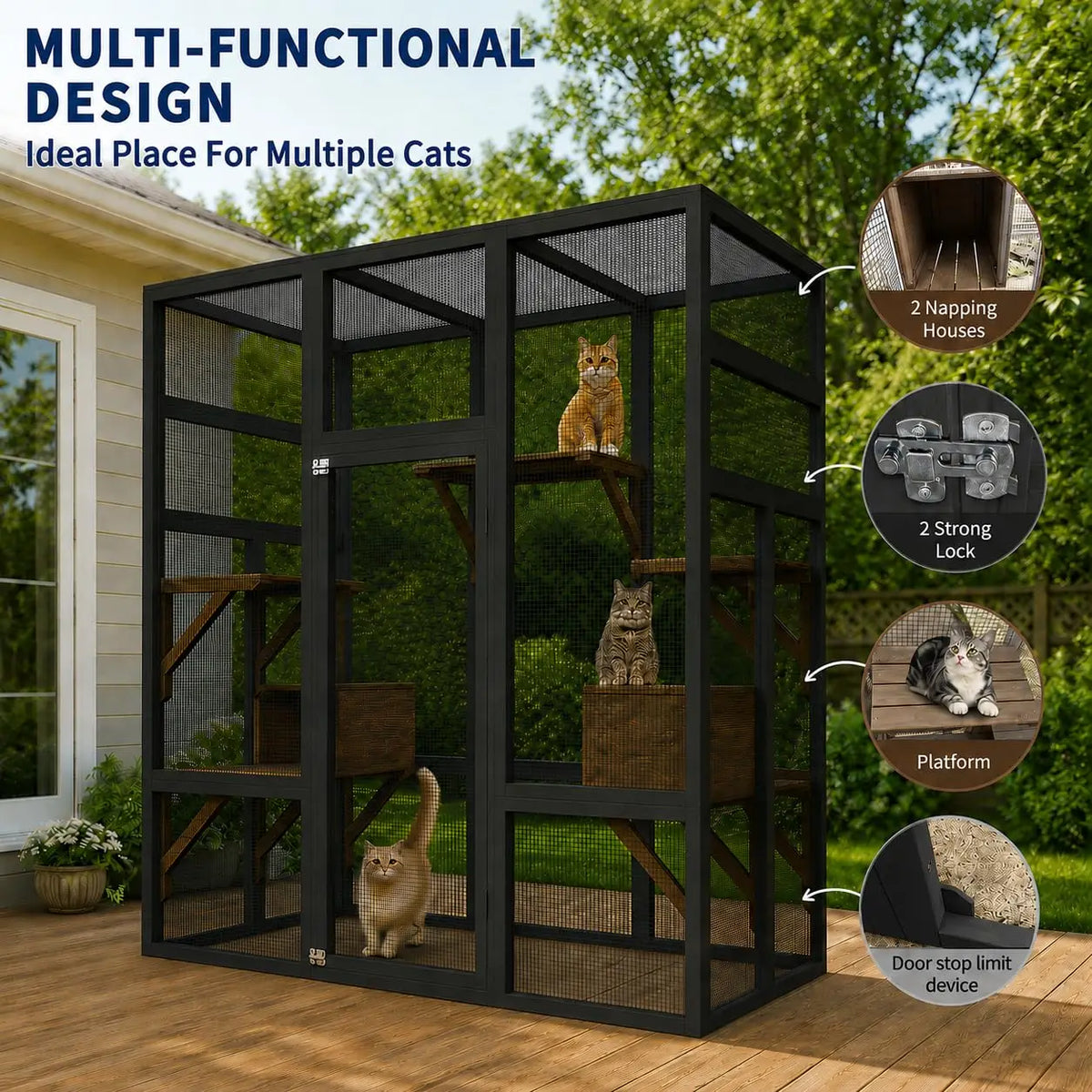HiMISS Outdoor Wooden Cat Catio Enclosure With UV Protected Roof