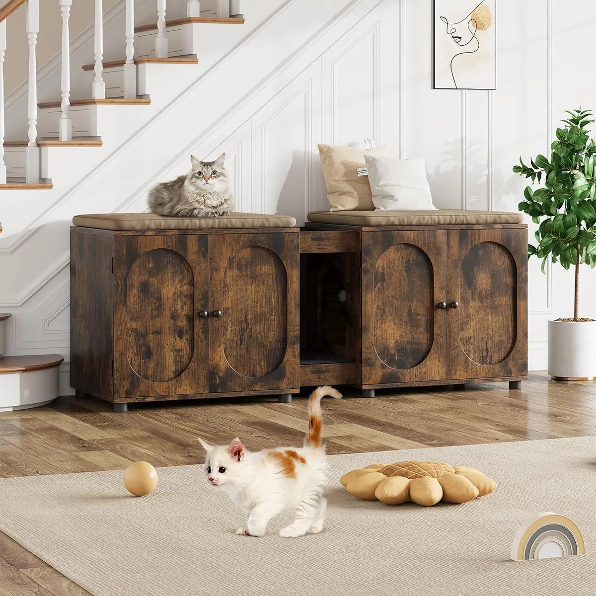 Garvee Double Cat Litter Box Enclosure Furniture With Storage