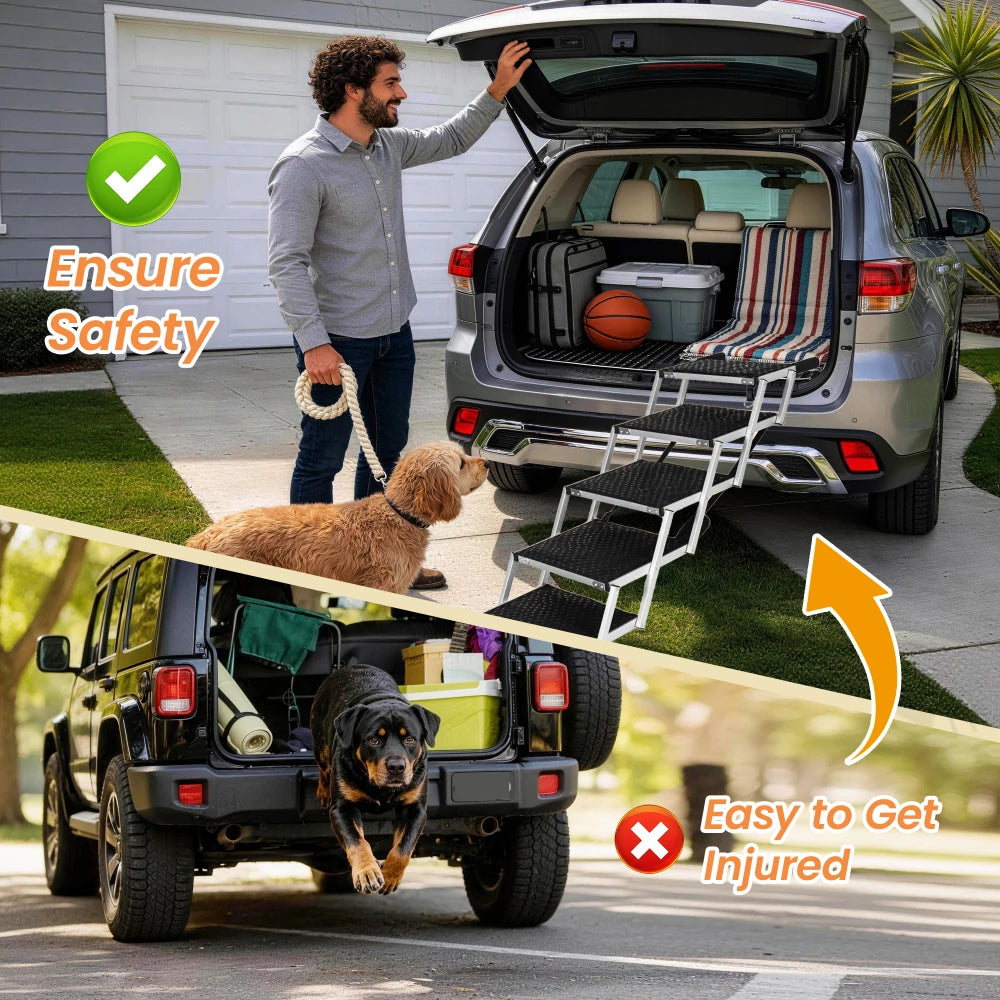 Foldable Non-Slip Dog Ramp Sturdy Reinforced 250lbs Load Pet Dog Stairs Lightweight Portable Ladder for Cars SUVs Trucks