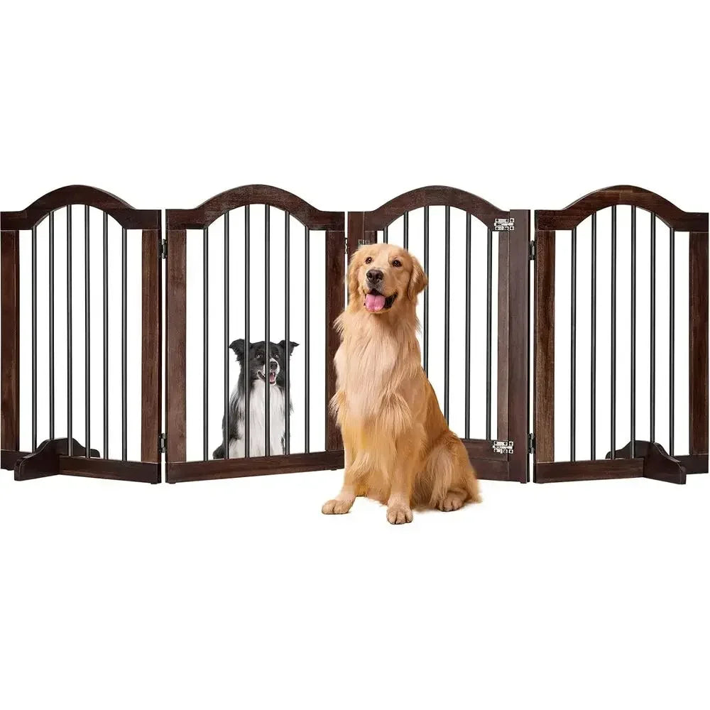 Expandable Acacia Wood Pet Gate With Door For Indoor Use