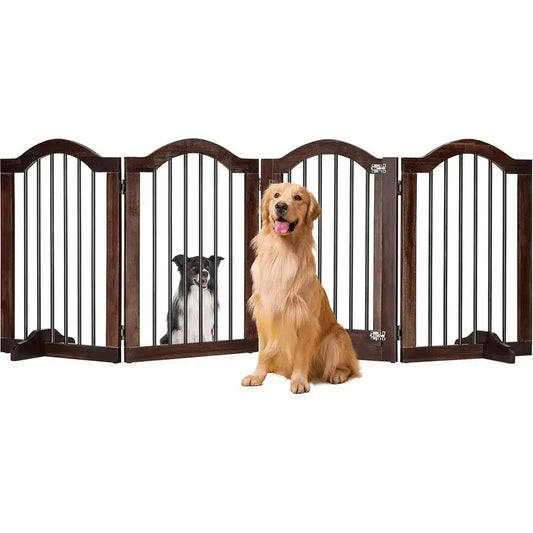 Expandable Acacia Wood Pet Gate With Door For Indoor Use