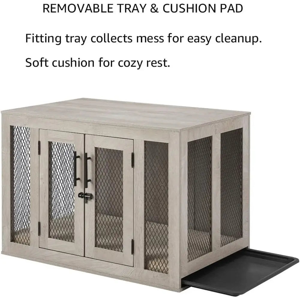Elegant Furniture Style Dog Crate With Padded Cushion Tray
