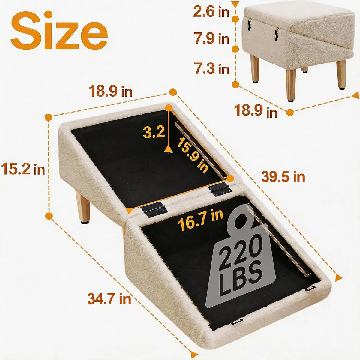 3 In 1 Wooden Pet Ramp With Hidden Storage Footstool