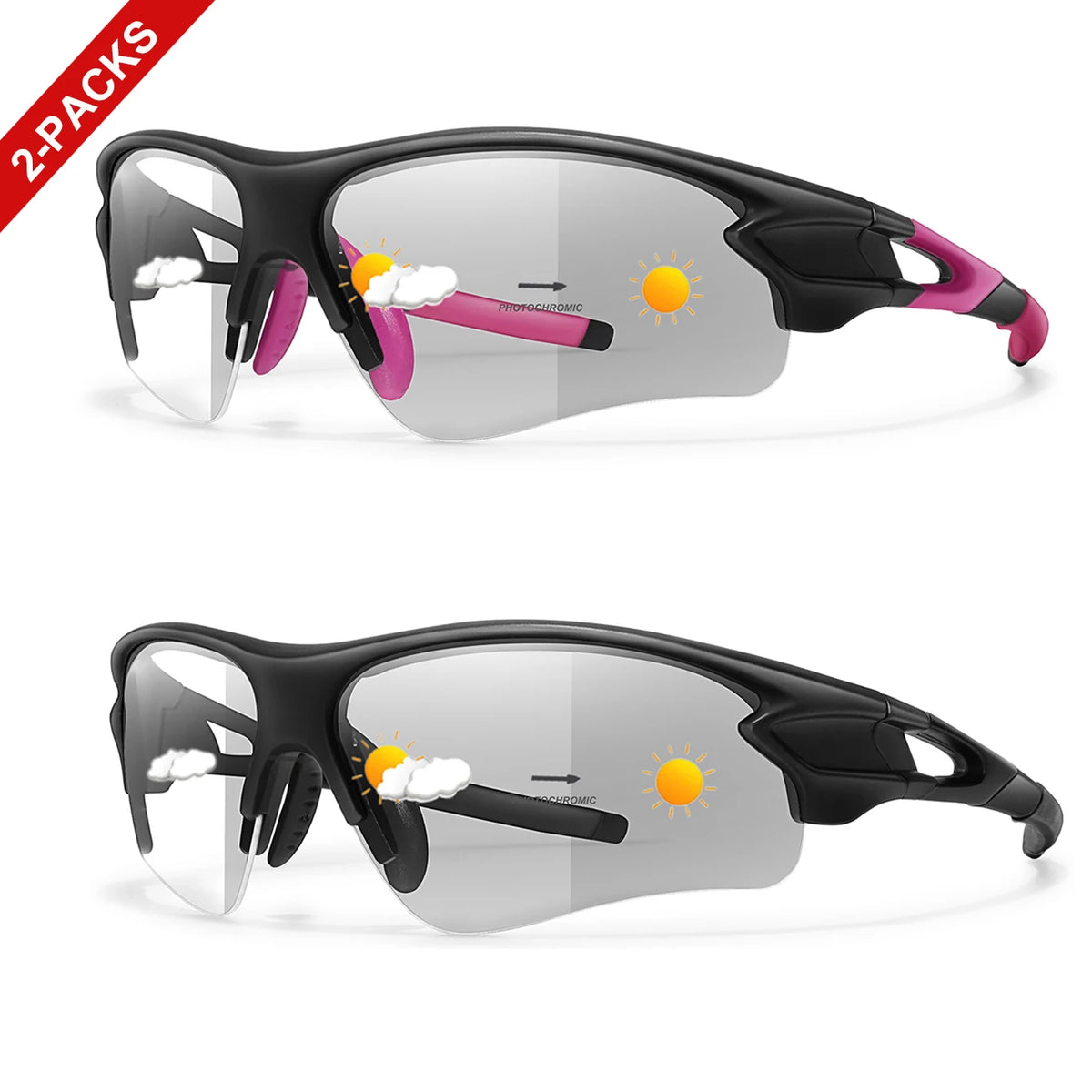 Unisex Half Frame Photochromic Sunglasses For Cycling Running Hiking