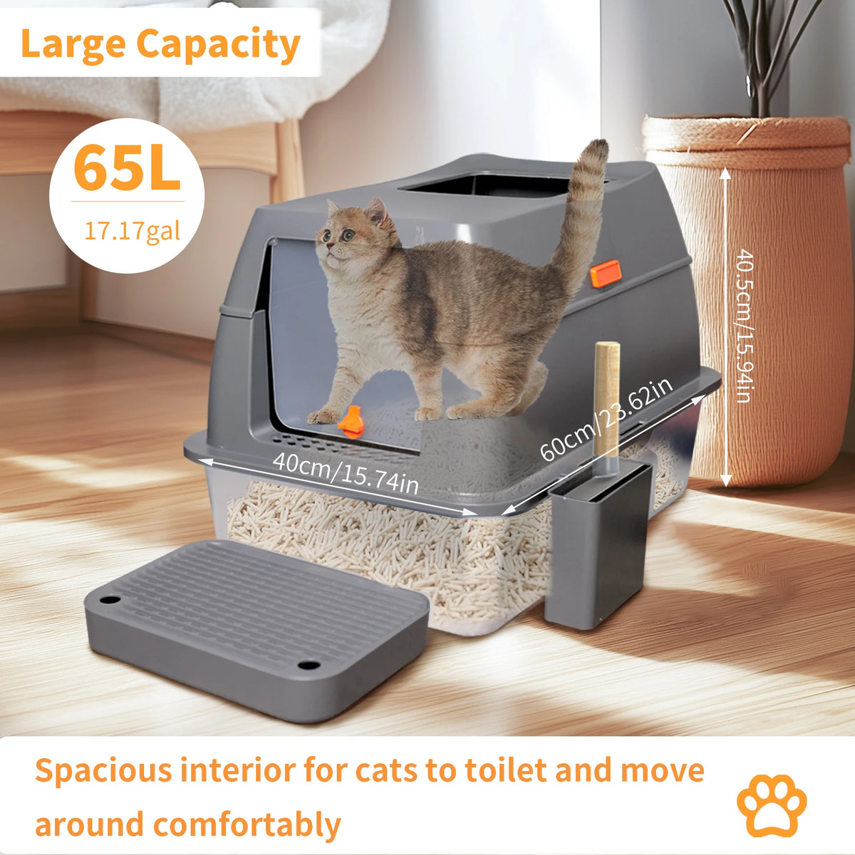 Covered Stainless Steel Cat Litter Box With Scoop Included
