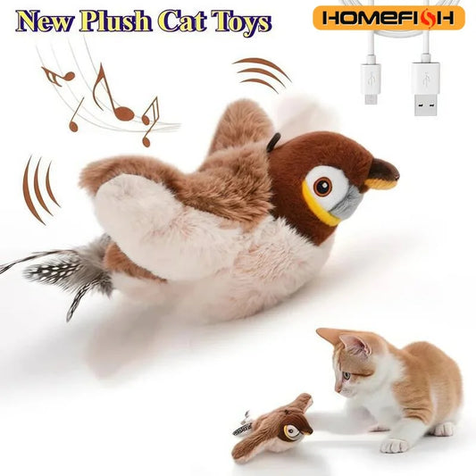 Interactive Rechargeable Chirping Flapping Bird Cat Toy With Touch Activation