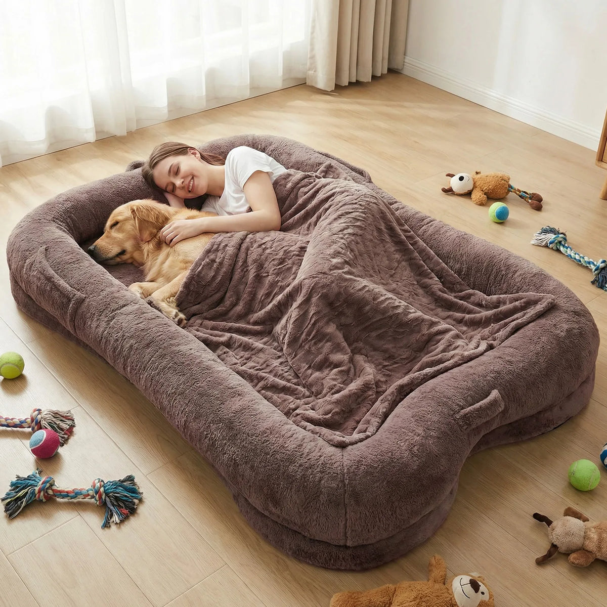 TopinCN Portable Plush Dog Bed With Washable Blanket