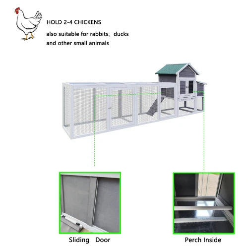 Gray Outdoor Chicken Coop - Waterproof Roof, Run, Nesting Box, Sliding Tray & Secure Poultry Locks