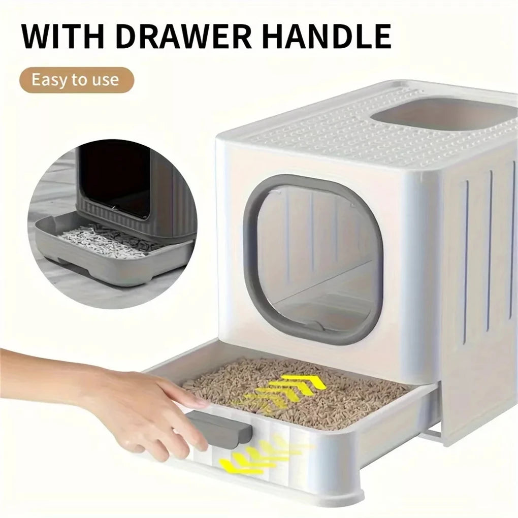 Enclosed Cat Litter Box With Pull Out Drawer And Scoop
