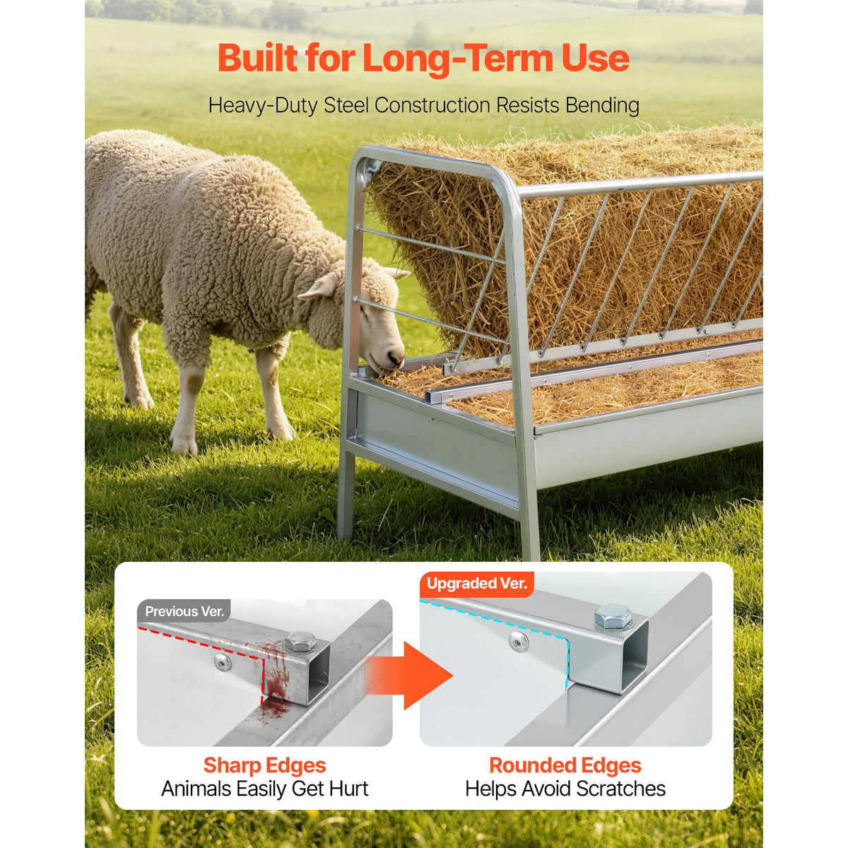 SucceBuy Galvanized Steel Livestock Hay And Grain Feeding Station
