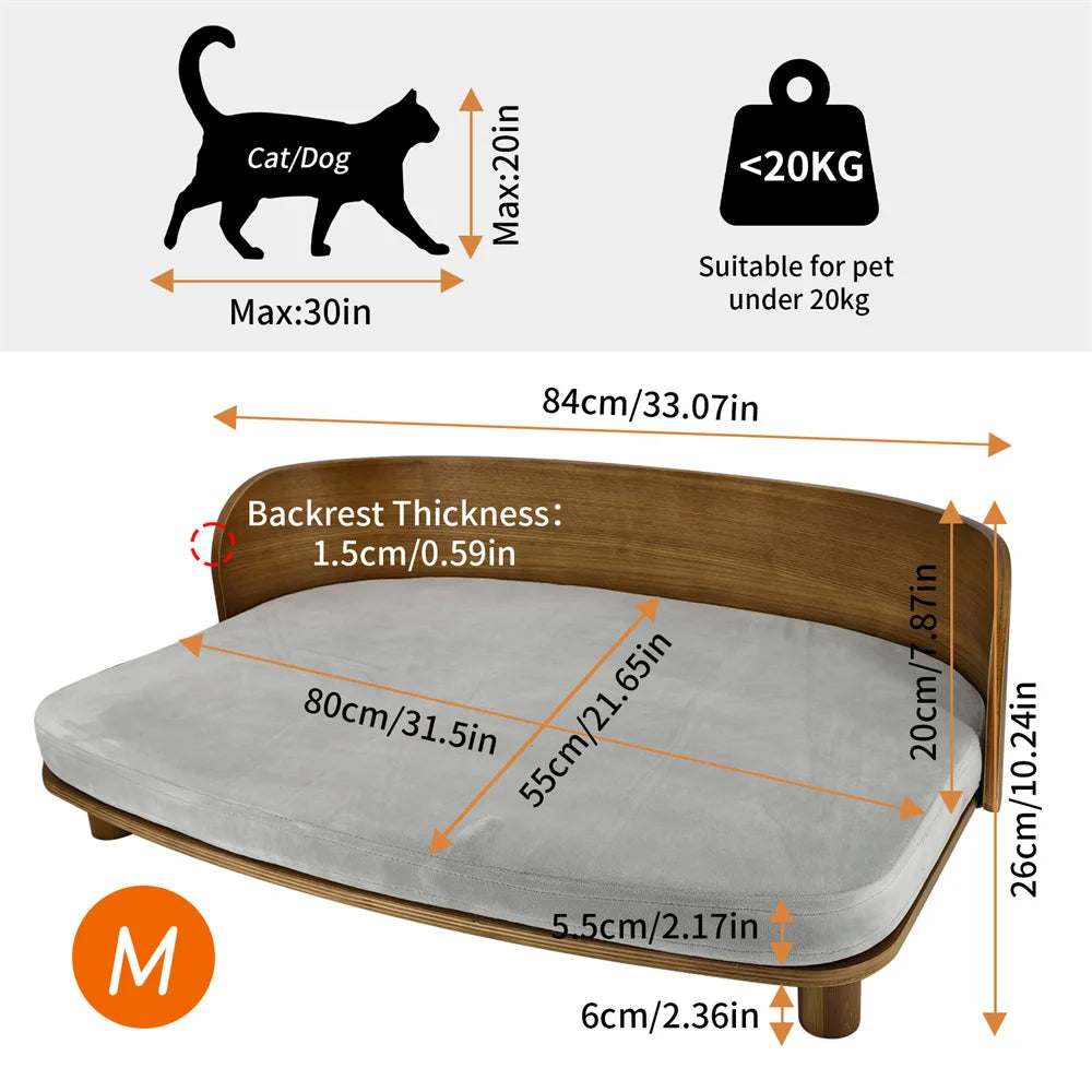 Borwart Eucalyptus Wood Elevated Pet Sofa Bed With Cushion