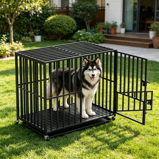 Bingopaw Heavy Duty Metal Dog Crate With Four Wheels