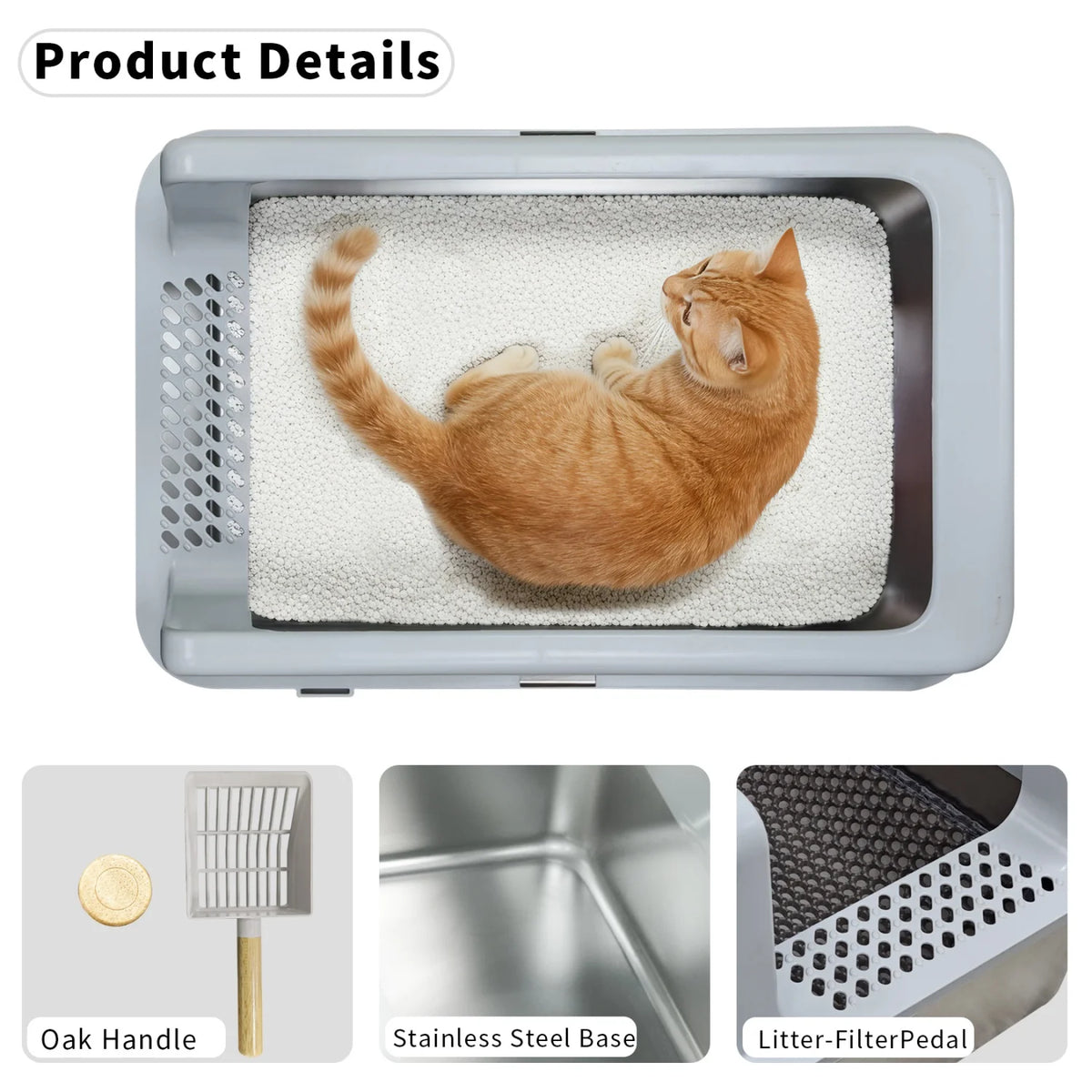 Stainless Steel Cat Litter Pan Includes Scoop And Cleaning Mat