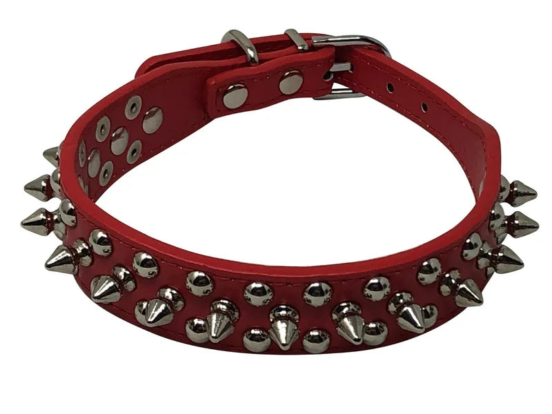 Studded Spiked Faux Leather Dog Collar With Adjustable Rivet Design