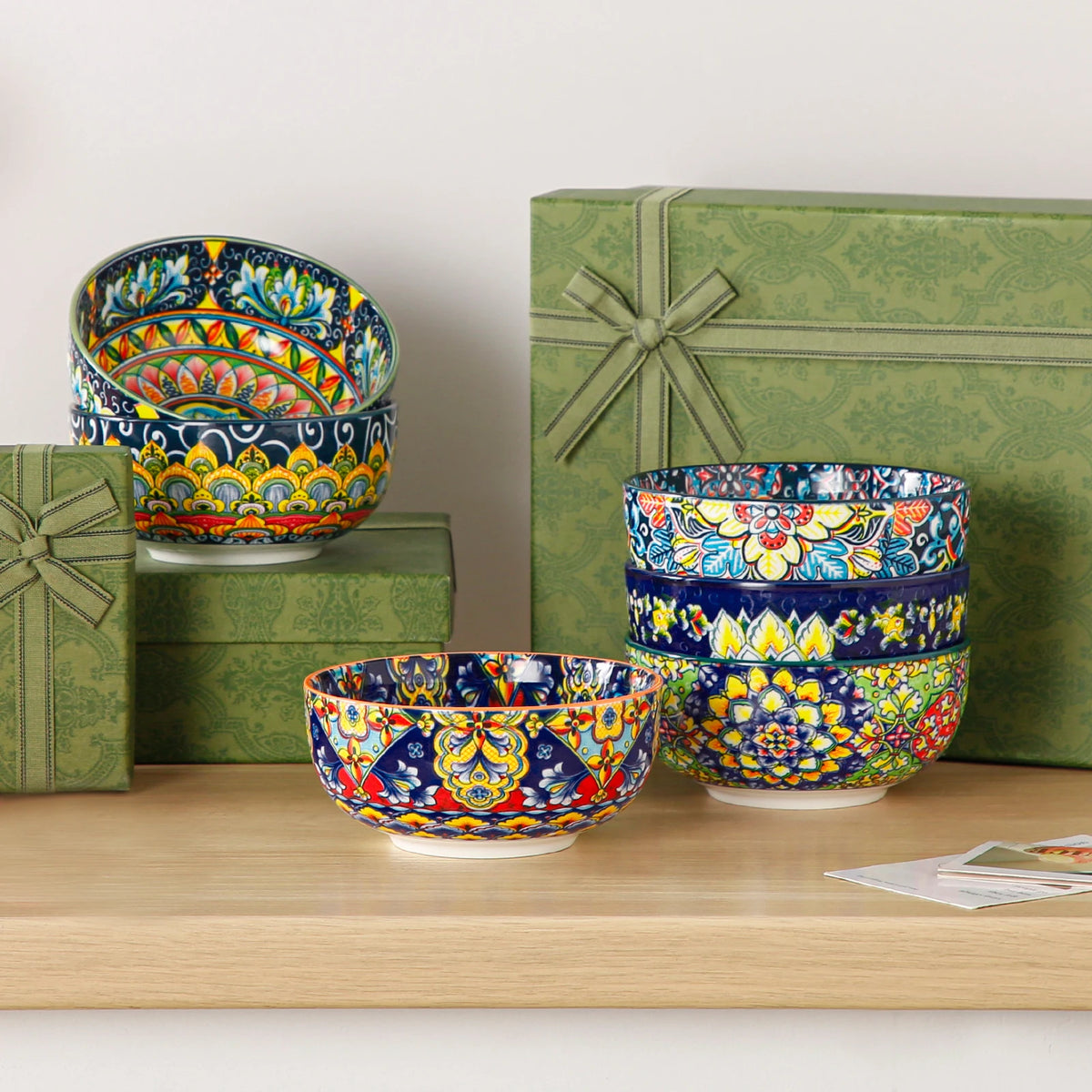 Malacasa 6 Piece Ceramic Bowl Set With Bohemian Floral Design