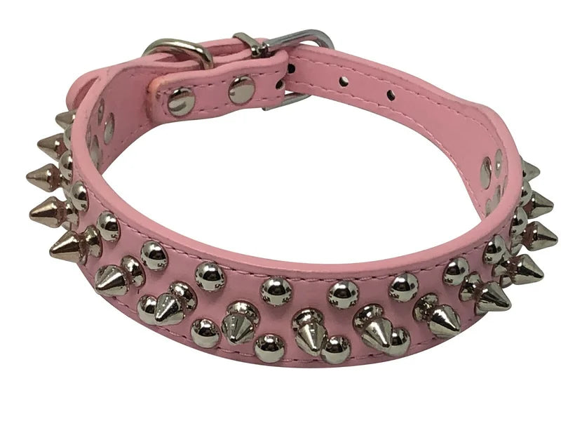 Studded Spiked Faux Leather Dog Collar With Adjustable Rivet Design