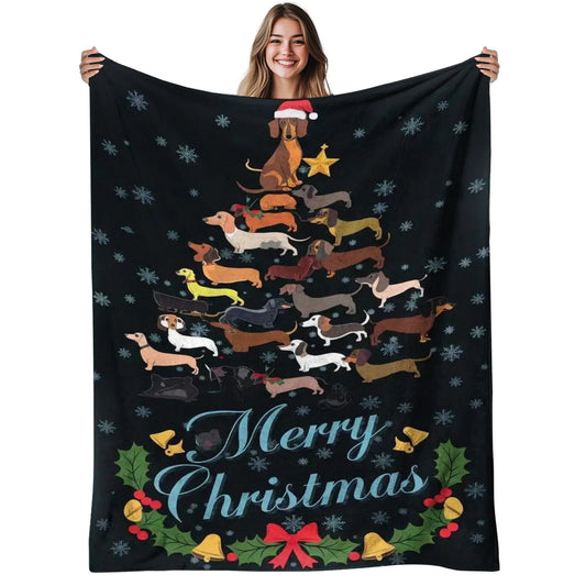 Cartoon Dachshund Flannel Blanket Soft All Season Cozy Throw
