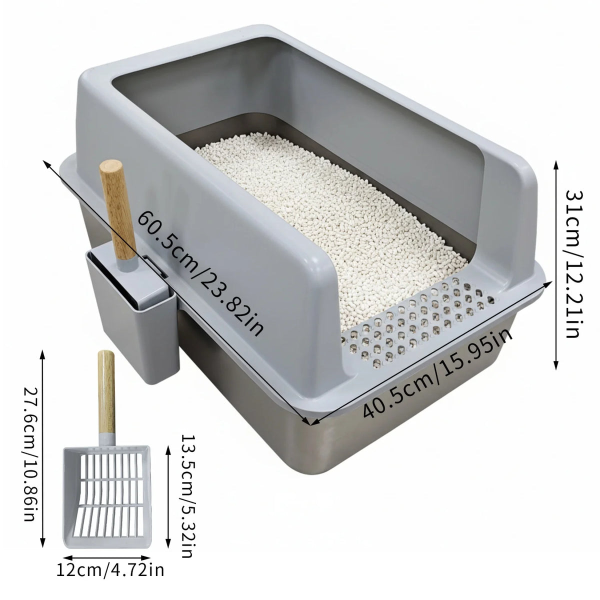 Stainless Steel Cat Litter Pan Includes Scoop And Cleaning Mat