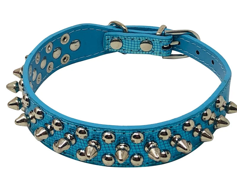 Studded Spiked Faux Leather Dog Collar With Adjustable Rivet Design