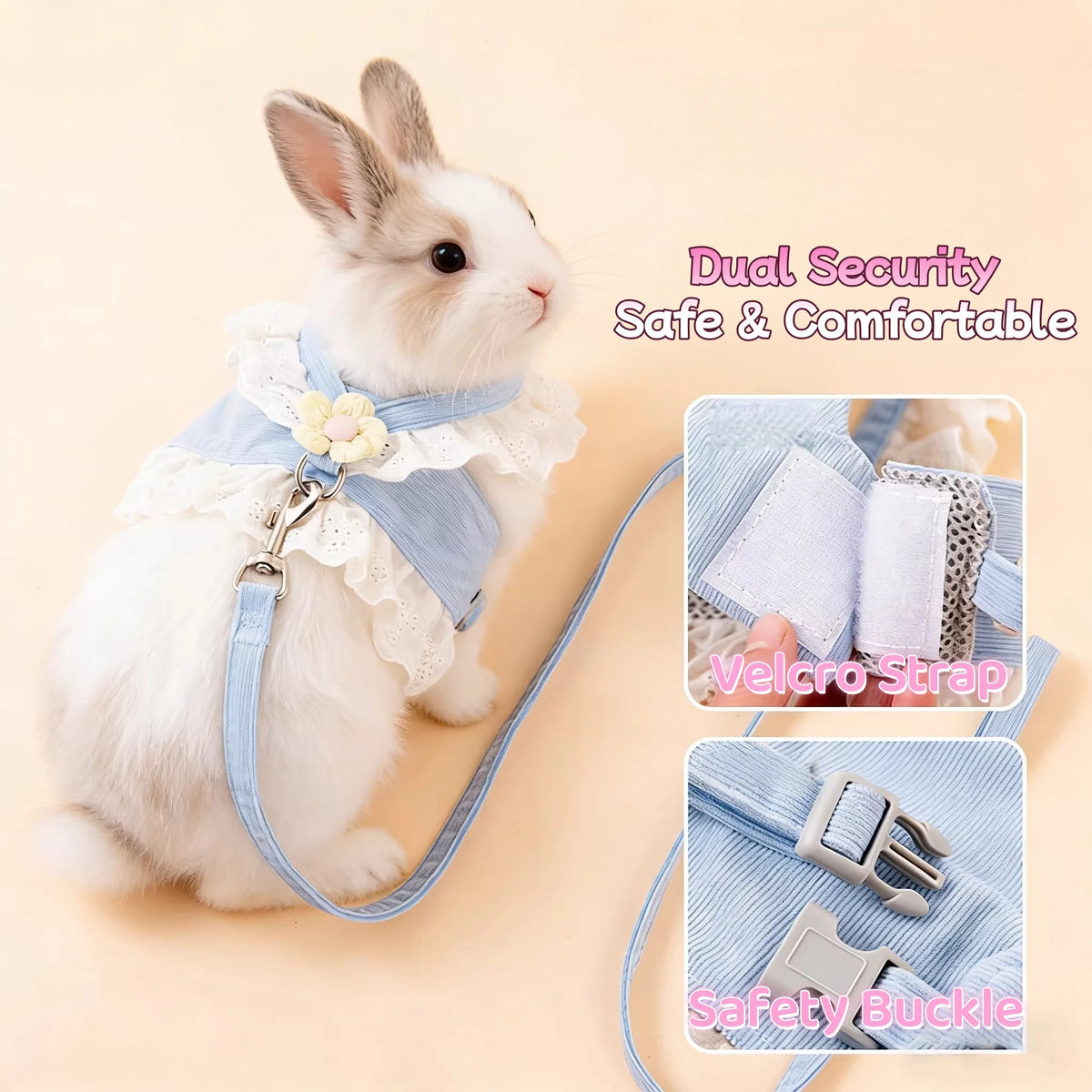 Adjustable Lace Flower Harness Leash for Rabbits and Guinea Pigs