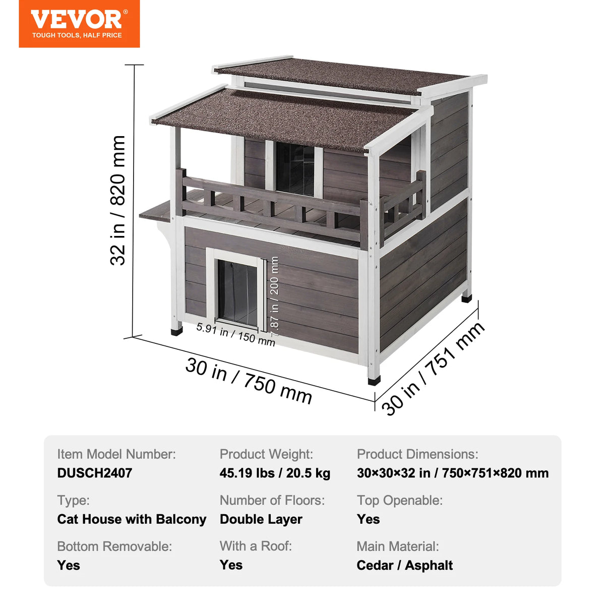 Two Story Cedar Cat House With Balcony And Weatherproof Roof