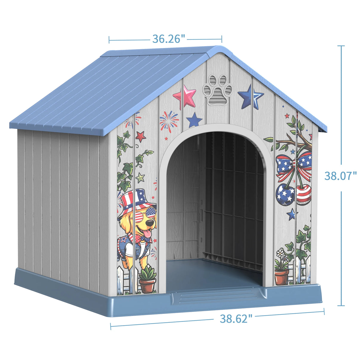 Weatherproof Outdoor Plastic Dog House With Printed Pattern Door