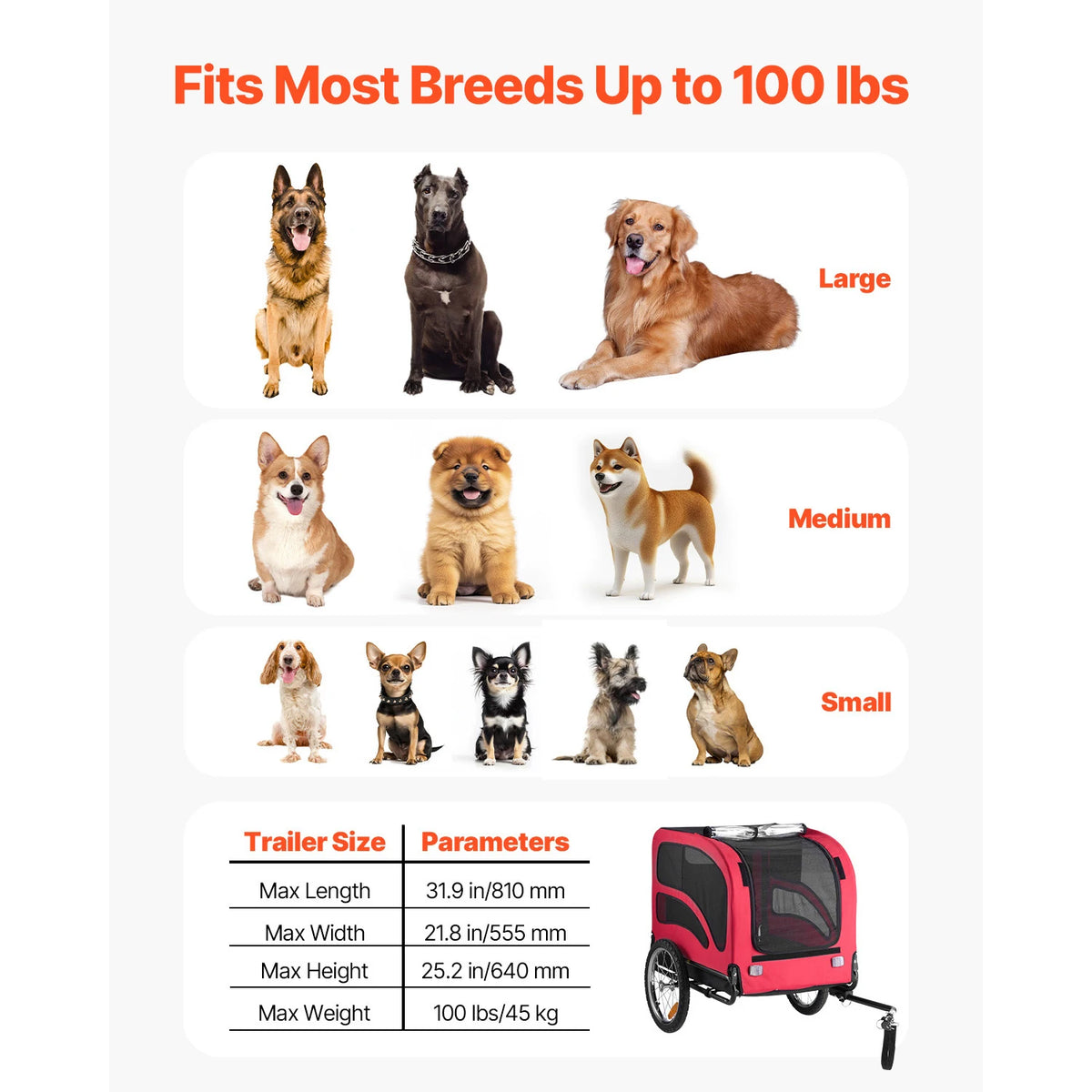 SucceBuy Dog Bike Trailer Supports up to 100 lbs Pet Cart Bicycle Carrier for Small & Large Dogs Easy Folding Frame with Wheel