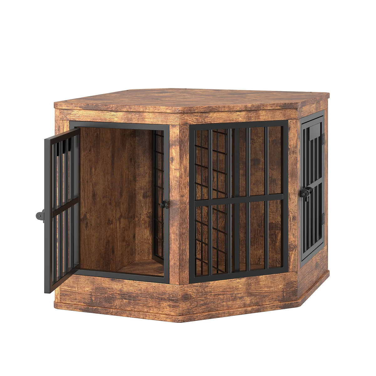 Modern Wooden Corner Dog Crate With Wood Top Media Console