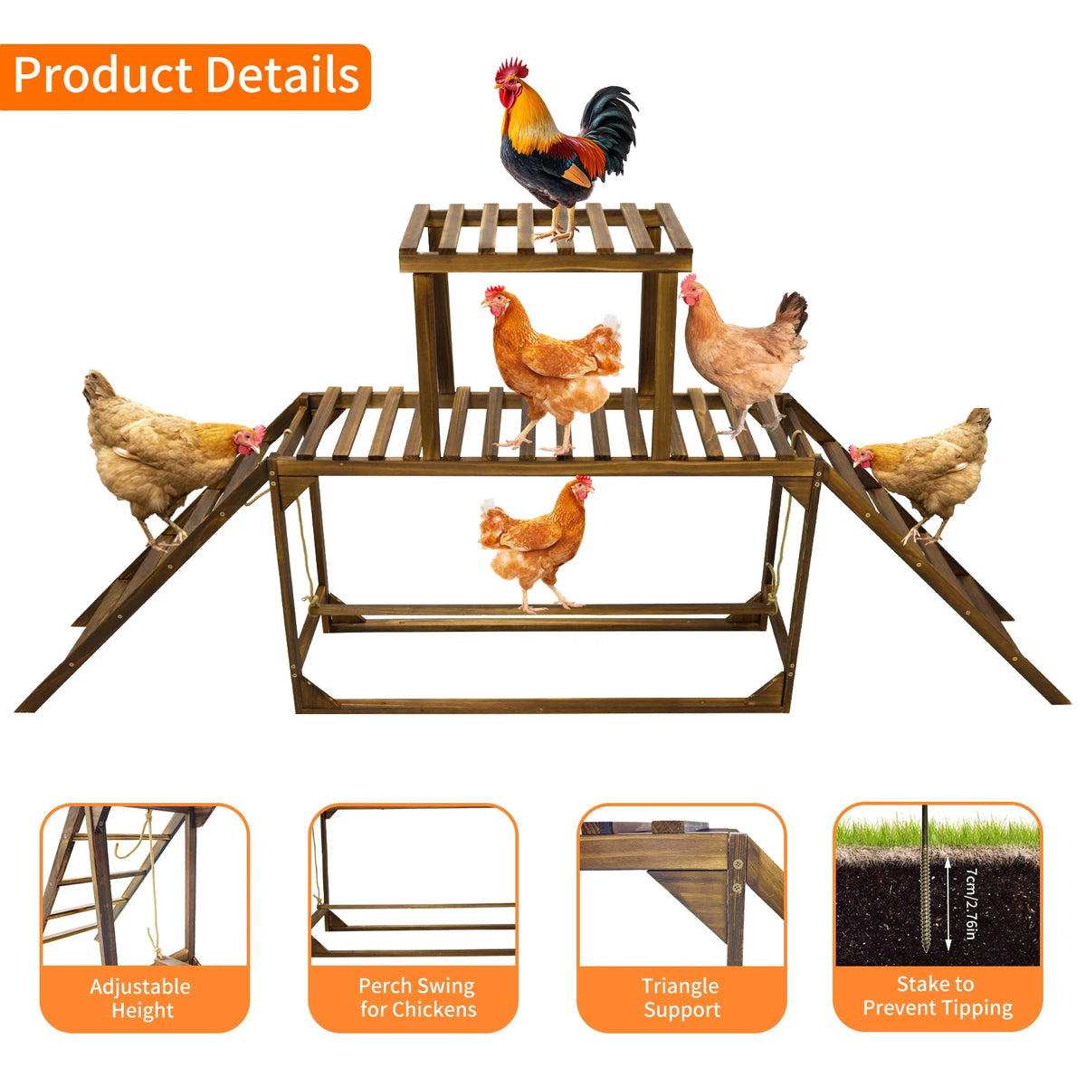 Chicken Coop Toy with Swing Ladder Platform Chicken Run Roosting Bar Hens Activity Play Ladder for Backyard Farm