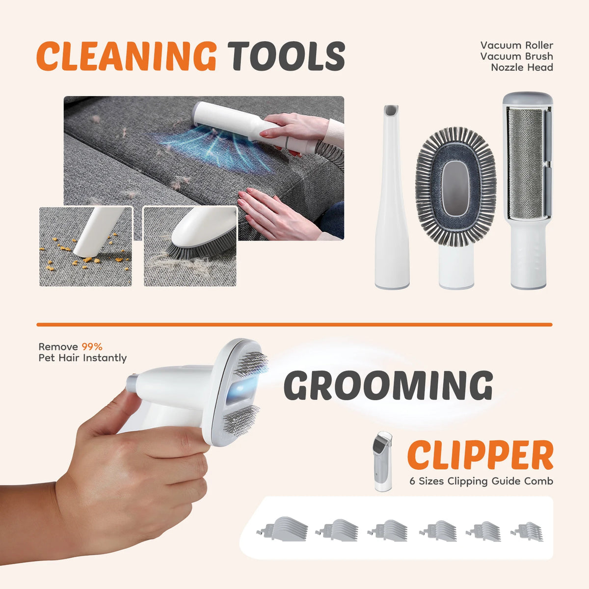 Professional Cordless Pet Grooming Vacuum Kit With Low Noise Clippers