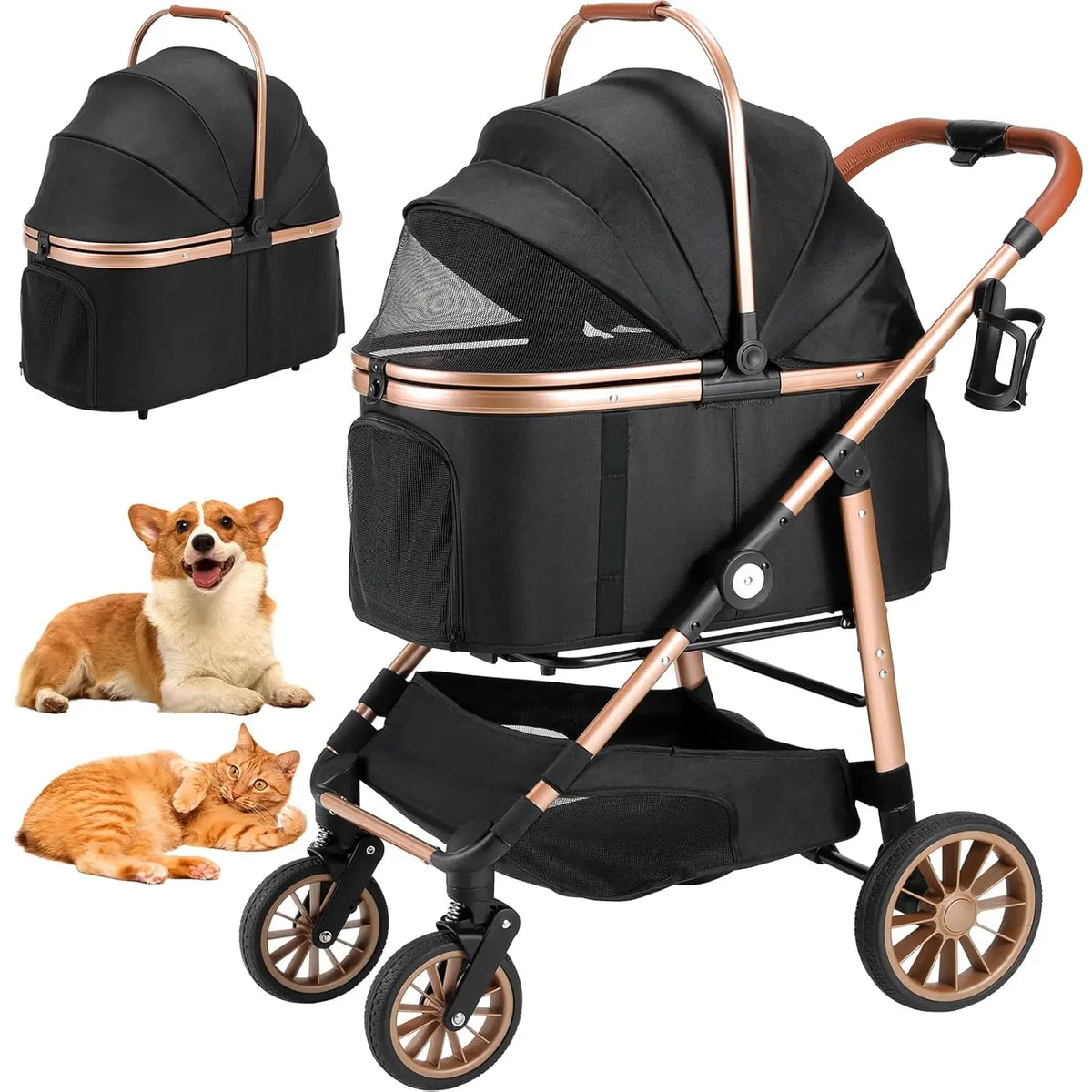 All Terrain Pet Stroller With Detachable Carrier And Folding Buggy