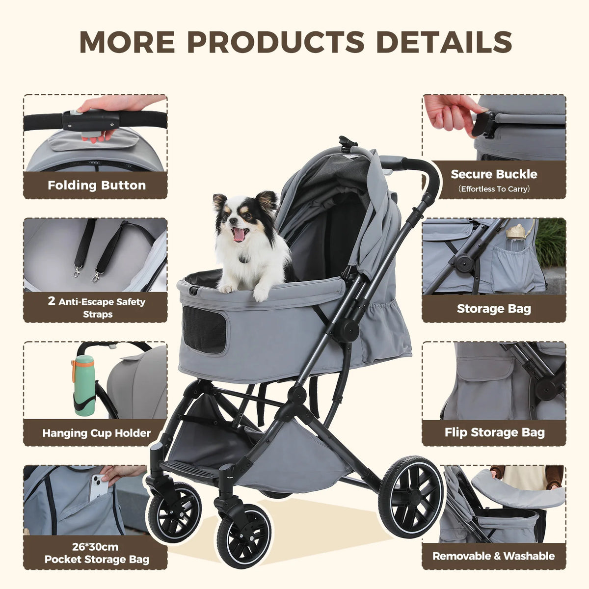 Pawz Road Foldable Pet Stroller With Basket And Cup Holder