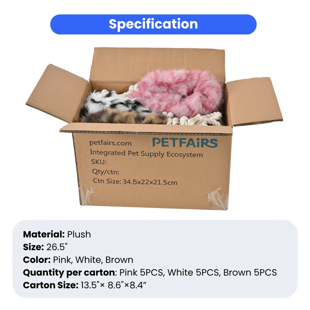 15PCS/Carton 3 Colors Mixed Plush Dog Tug Toy with Cotton Rope Durable Interactive Chew Pull Toy for Small Medium Dogs Pet Supplies Wholesale
