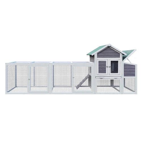 Gray Outdoor Chicken Coop - Waterproof Roof, Run, Nesting Box, Sliding Tray & Secure Poultry Locks