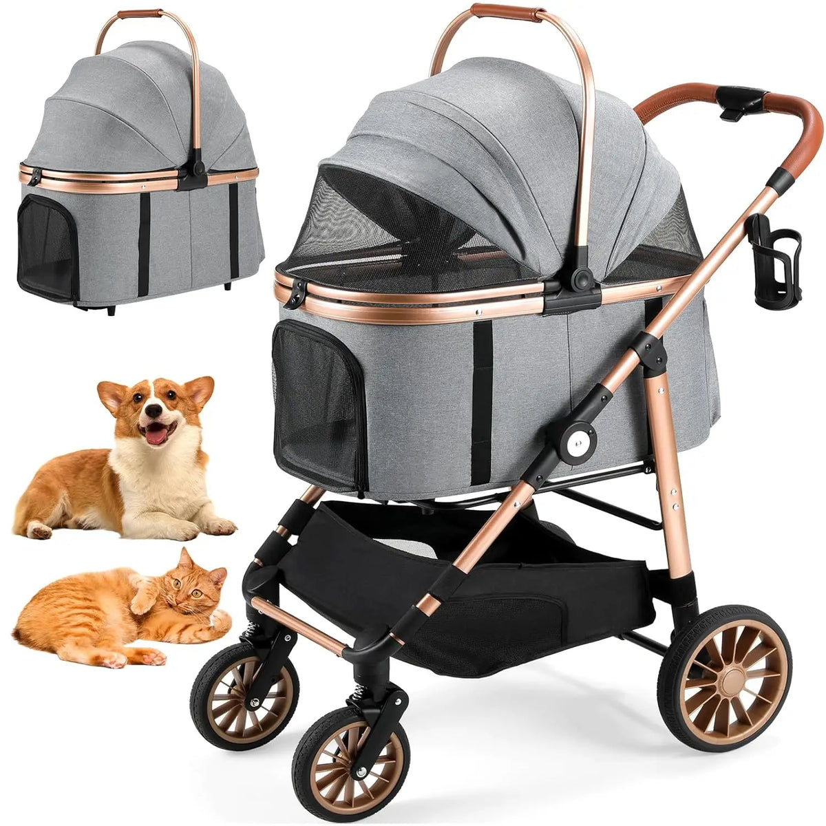 All Terrain Pet Stroller With Detachable Carrier And Folding Buggy